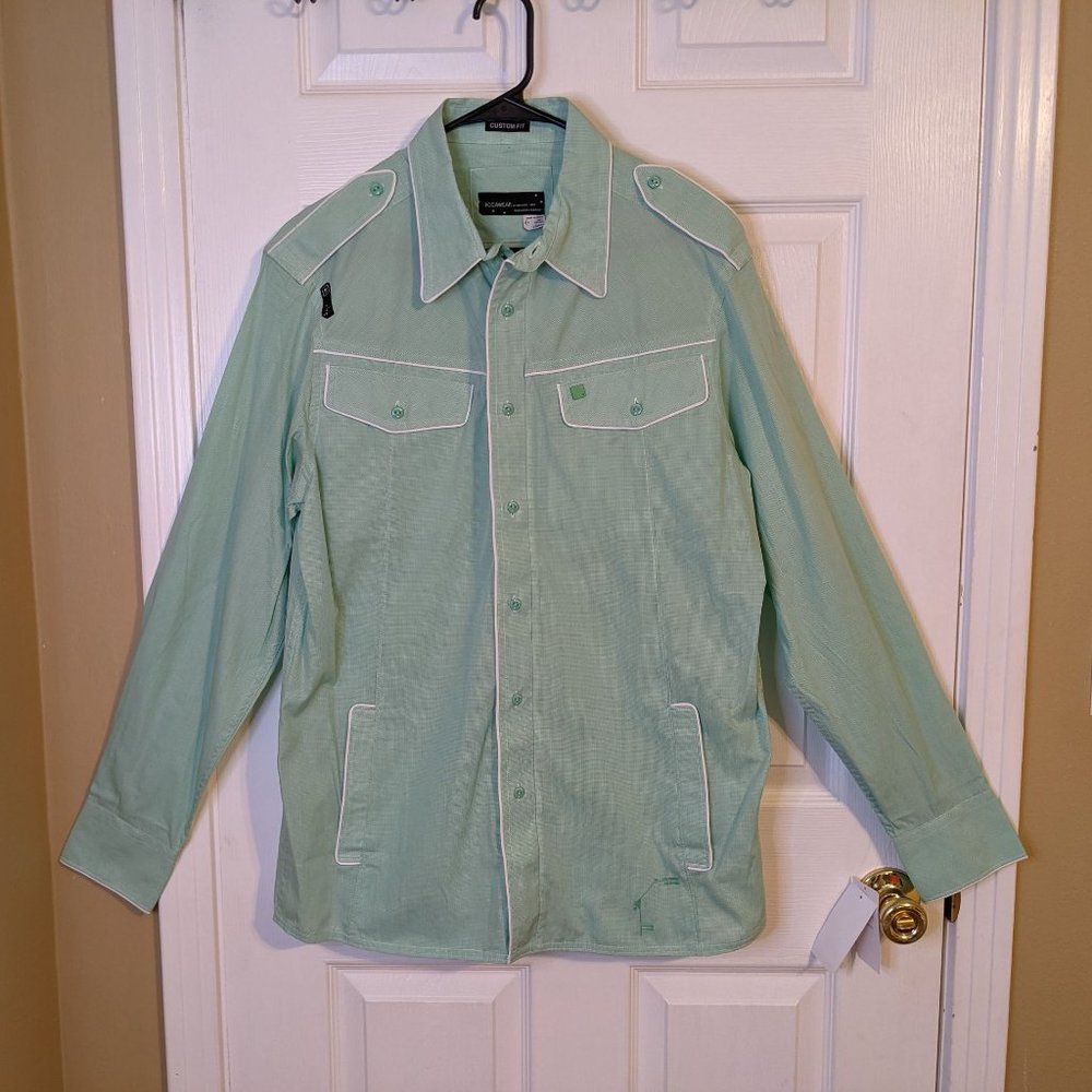 Rocawear Button & Zip Front Long Sleeve Green & White Shacket - size L NWT